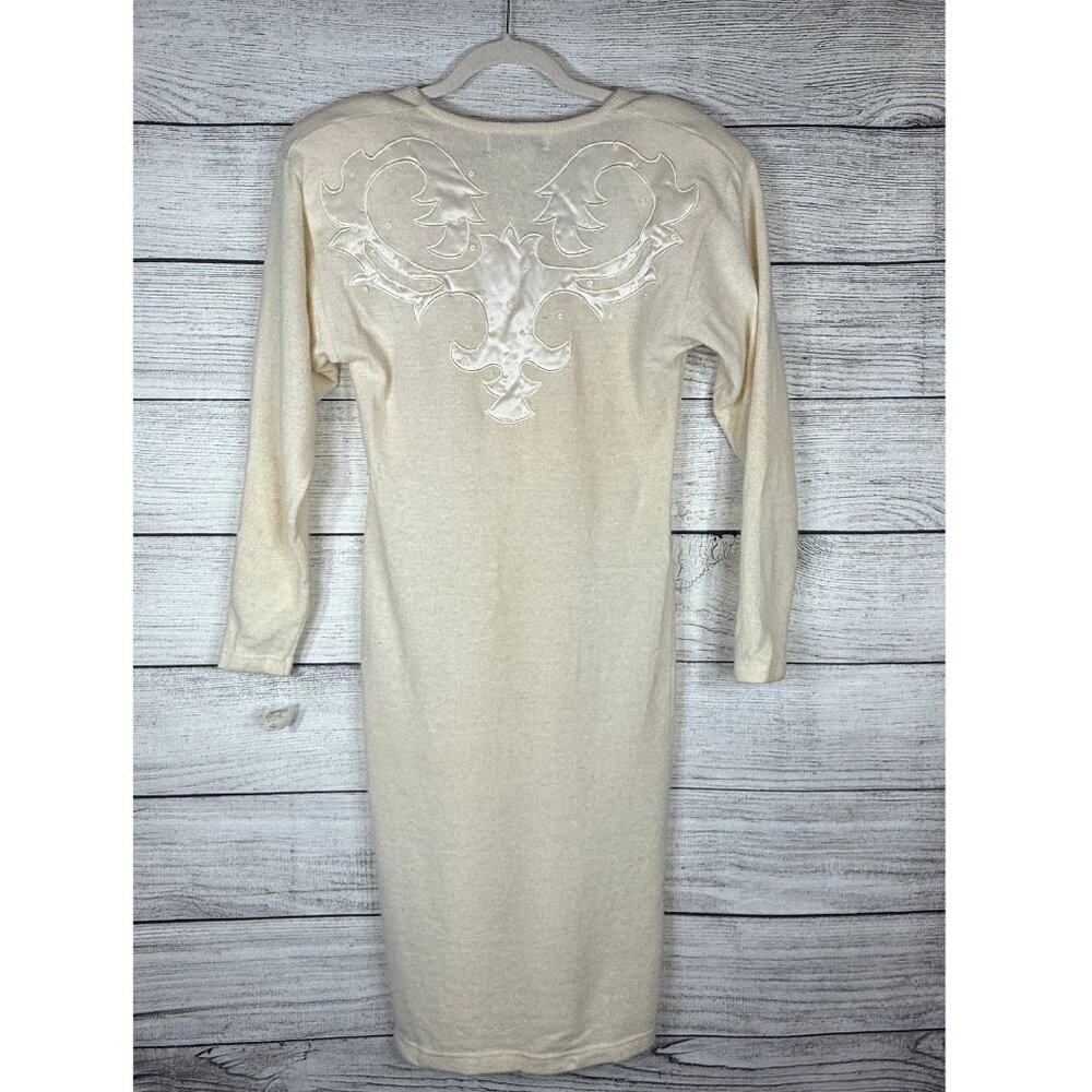 NWT Vintage Outlander Lambswool Angora Padded Shoulders Cream Dress Size XS - Picture 2 of 7